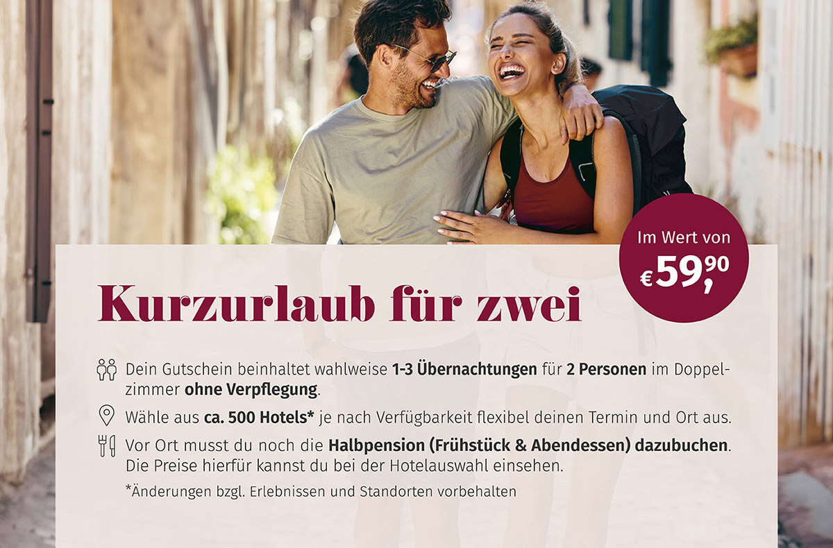 Geschenkbox Kurzurlaub für Zwei als PDF Geschenkbox Kurzurlaub für Zwei als PDF